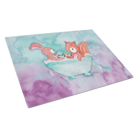 Carolines Treasures Rabbit & Squirrel Bathing Watercolor Glass Cutting Board Large BB7348LCB